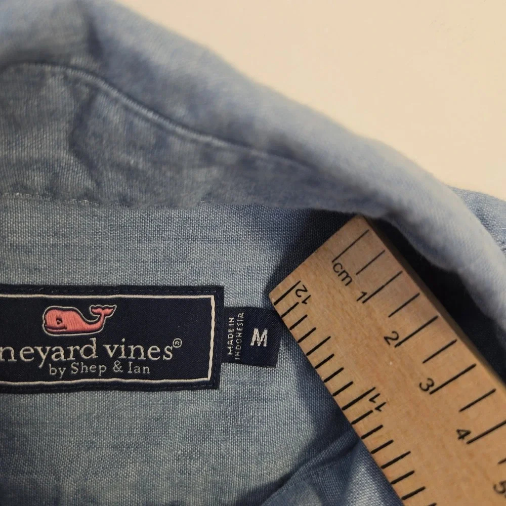 Vineyard Vines Boys Chambray Long Sleeve Button Up Shirt Size M Blue Classic